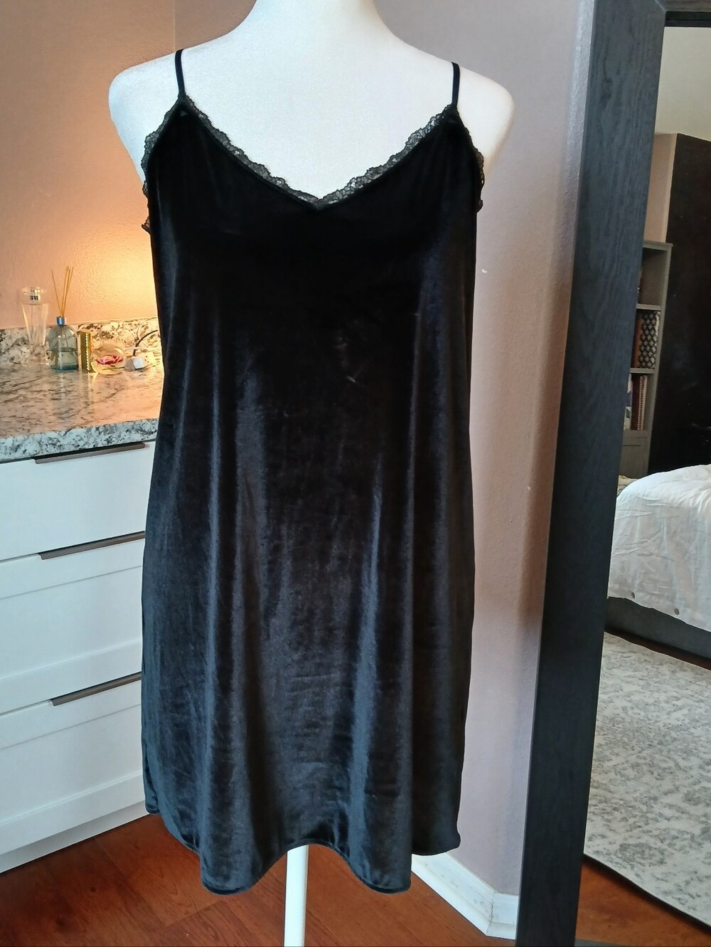 Victoria's Secret Black Chemise Lingerie Velour Sz S Sleepwear Nightie